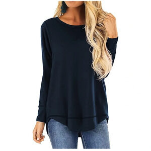 Women’s Fall long sleeve loose long comfy black tunic top, Large